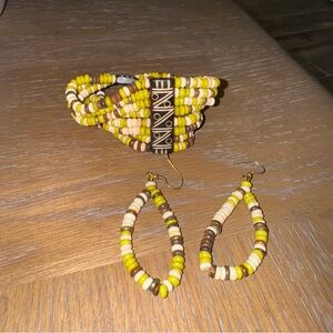 Chico’s Green and Brown Beaded Bracelet and Earrings Set